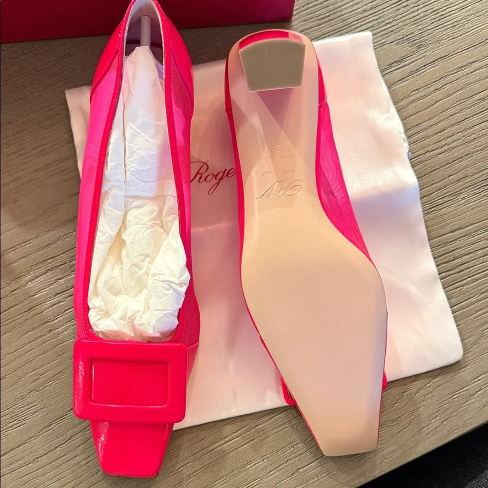 NITB Roger Vivier Bright Pink Flats with Buckle-38 - Picture 5 of 8